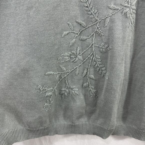 C.M. Shapes Cotton Blend Sleeveless Embroidered Mint Sage Sweater Vest Womens XL - Picture 4 of 7
